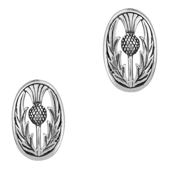 Scottish Thistle Silver Oval Stud Earrings 0539