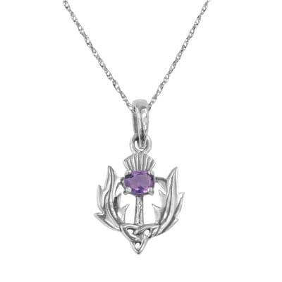 Scottish Thistle Silver Pendant with Amethyst colour stone 9144