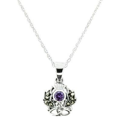 Scottish Thistle Silver Pendant with Marcasite & Amethyst colour stone 9893