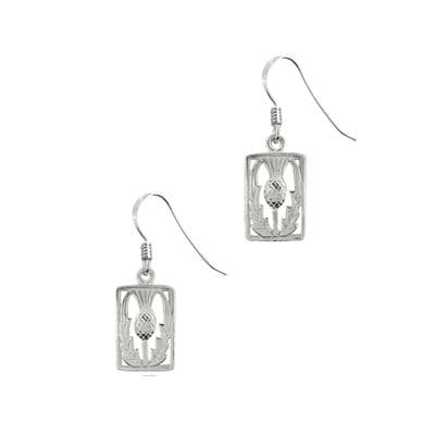 Scottish Thistle Silver Rectangle Drop Earrings 0641