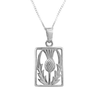 Scottish Thistle Silver Rectangle Pendant 0642