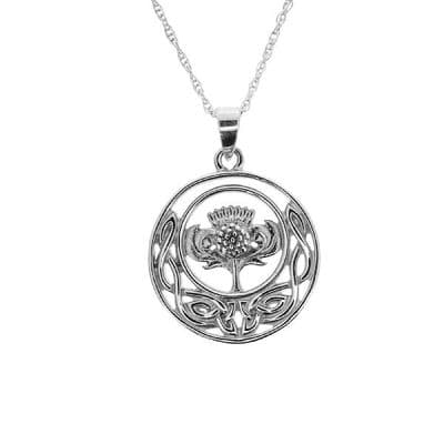 Scottish Thistle Silver Round Pendant 1088