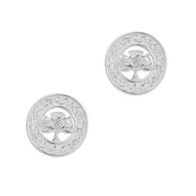 Scottish Thistle Silver Round Stud Earrings 9281