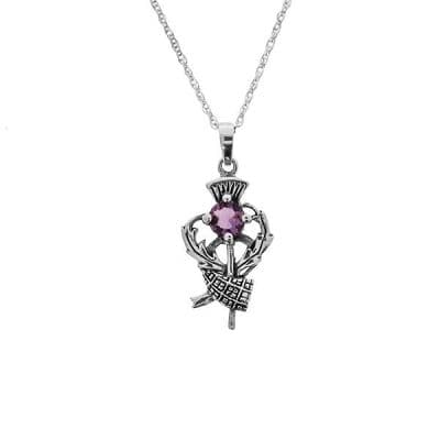 Scottish Thistle & Tartan Silver Pendant with Amethyst colour stone 1080