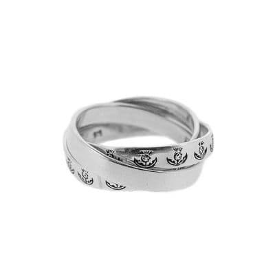 Scottish Thistle Three Band Silver Ring 1052