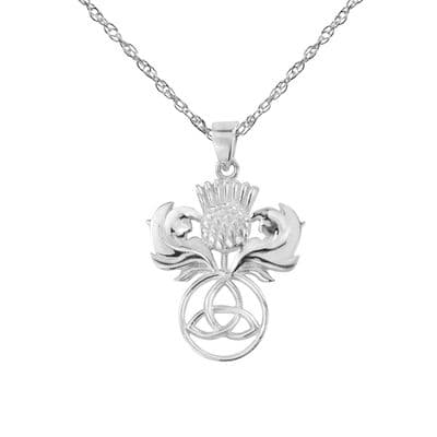 Scottish Thistle Trinity Knot Silver Pendant 9273