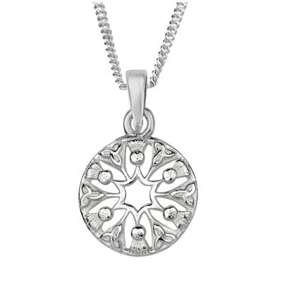 Scottish Thistle Trinity Knots Silver Round Pendant 9081