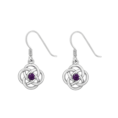 Sterling Silver Celtic Round Knot Earrings with Amethyst 2617