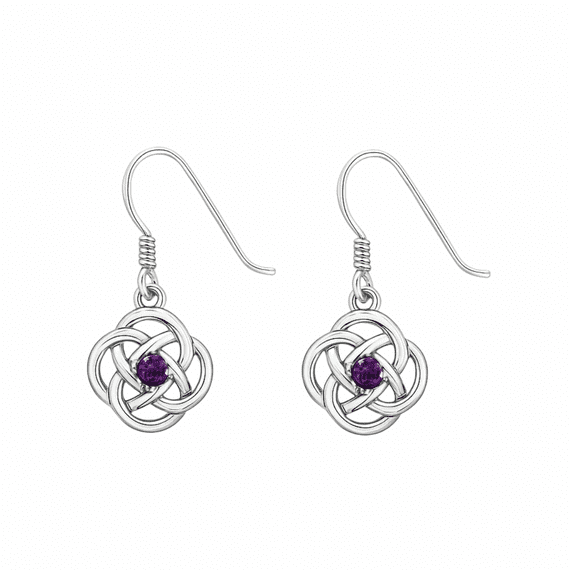 Sterling Silver Celtic Round Knot Earrings with Amethyst 2617