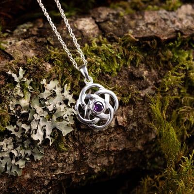 Sterling Silver Celtic Round Knot Pendant with Amethyst 2616