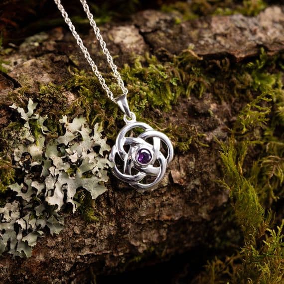 Sterling Silver Celtic Round Knot Pendant with Amethyst 2616