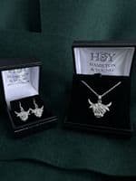 Sterling Silver Morag Highland Cow Drop Earrings 2405