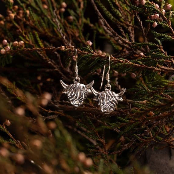 Sterling Silver Morag Highland Cow Drop Earrings 2405