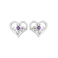 Sterling Silver Thistle Heart Stud Earrings with Amethyst 2607