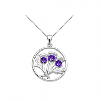 Sterling Silver Thistle Pendant with Amethyst 2606