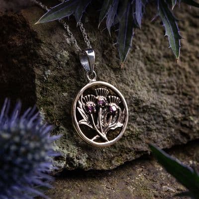 Sterling Silver Thistle Pendant with Amethyst 2606