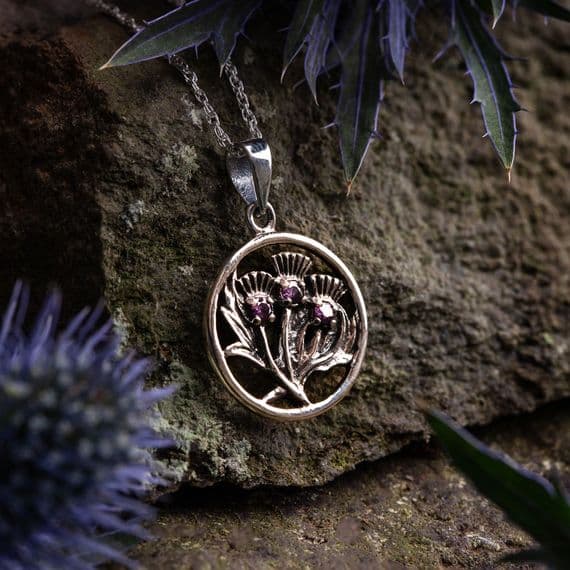 Sterling Silver Thistle Pendant with Amethyst 2606