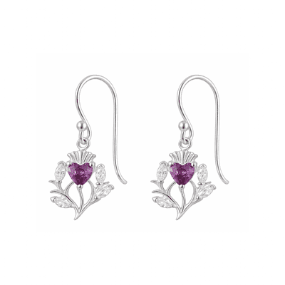 Sterling Silver Thistle Single Drop Earrings with Amethyst 2615