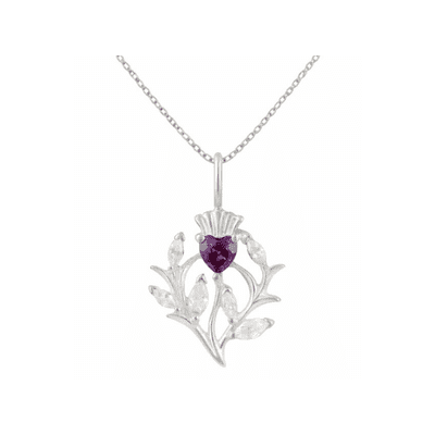 Sterling Silver Thistle Single Pendant with Amethyst 2613