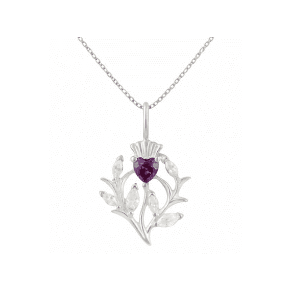 Sterling Silver Thistle Single Pendant with Amethyst 2613