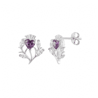 Sterling Silver Thistle Single Stud Earrings with Amethyst 2614