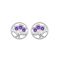 Sterling Silver Thistle Stud Earrings with Amethyst 2605