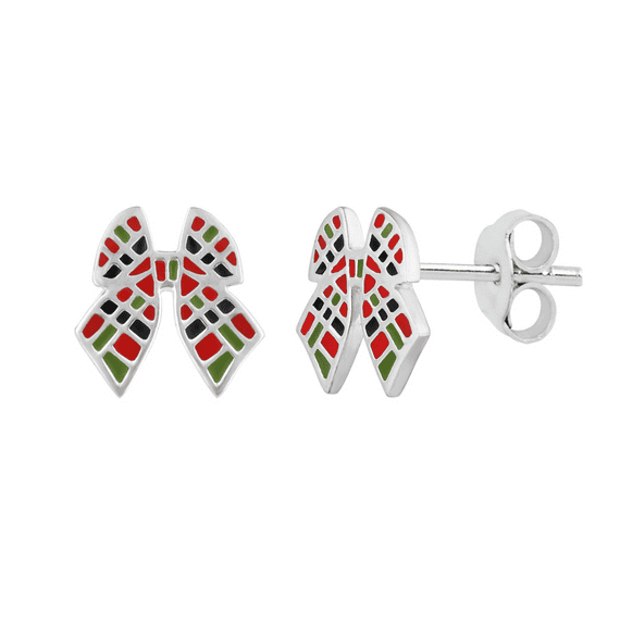 Tartan Bow Sterling Silver Stud Earrings 2515