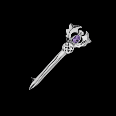 Thistle Silver Kilt Pin with Amethyst 0679