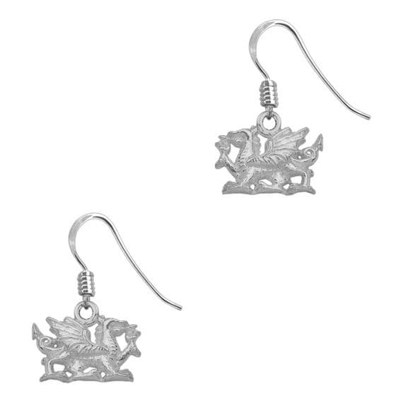 Welsh Dragon Silver Drop Earrings 0542