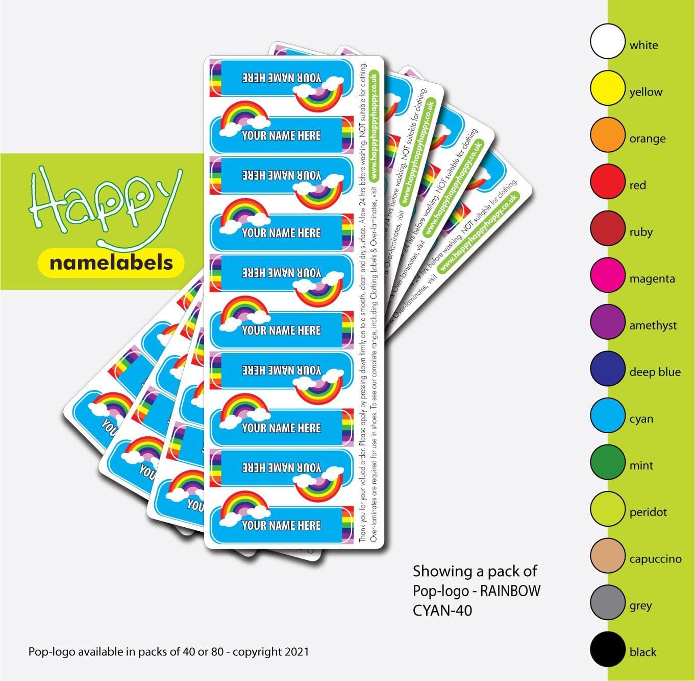 POP-LOGO - Stick On, Self Adhesive Name Labels