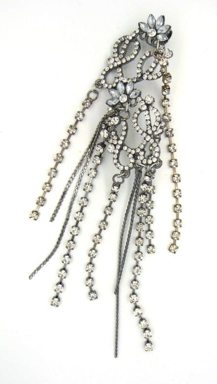 BLACK Statement Intricate Ear Cuff With Rhinestone And Chain Drops 5320