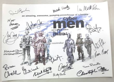 Cyberman, 'Let's Invade Earth', A3 Poster 18 Genuine Autographs, rare COA 10076