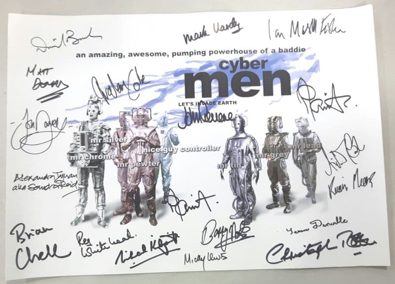 Cyberman, 'Let's Invade Earth', A3 Poster 18 Genuine Autographs, rare COA 10076