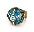 VAMPIRE DIARIES - Vintage big Blue crystal stretchy ring PEACE SUMBOL 4034