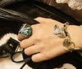 VAMPIRE DIARIES - Vintage big Blue crystal stretchy ring PEACE SUMBOL 4034