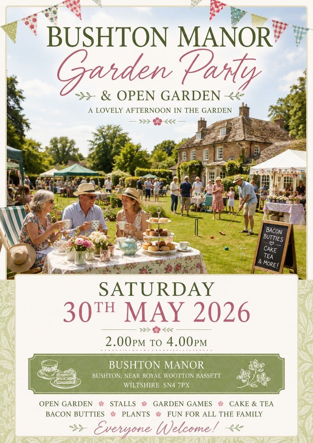 Bushton Manor Garden Party and Open Gardens 30th May 2026