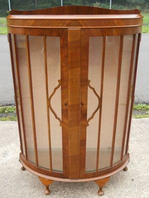 Bowfront Walnut China Display Cabinet