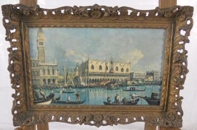 Canaletto Style Italian Scene in Pierced Gilt Frame