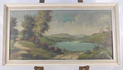Canvas, Signed, Lake and Countryside Scene