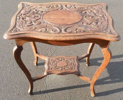 Carved Oak Occasional Table with Fish Decoration
