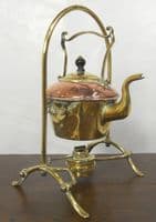 Edwardian Brass & Copper Kettle on Stand