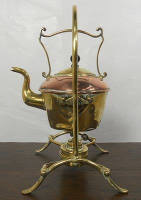 Edwardian Brass & Copper Kettle on Stand