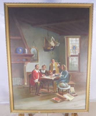 Gilt Framed Canvas Georgian Scene Gentlemen Explorer's