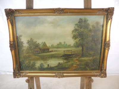 Gilt Framed Canvas Landscape Scene by Ixer
