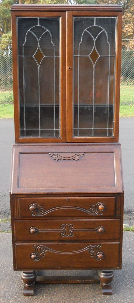 Oak Standing Bureau Bookcase