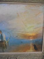 Ornate Framed Canvas Boats Sunset Scene