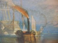 Ornate Framed Canvas Boats Sunset Scene