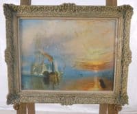 Ornate Framed Canvas Boats Sunset Scene