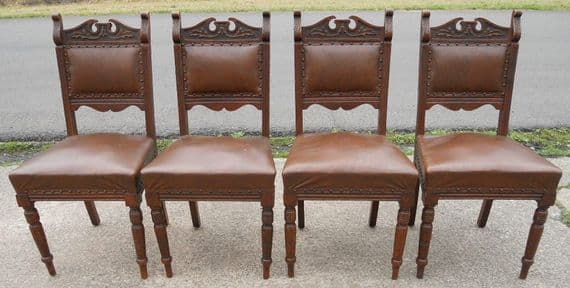 Set of Four Edwardian Carved Walnut Dining Chairs