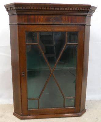 Small Mahogany Hanging Glazed Front Corner Cupboard